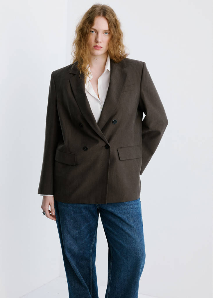 Straight-fit lyocell suit jacket — Chocolate