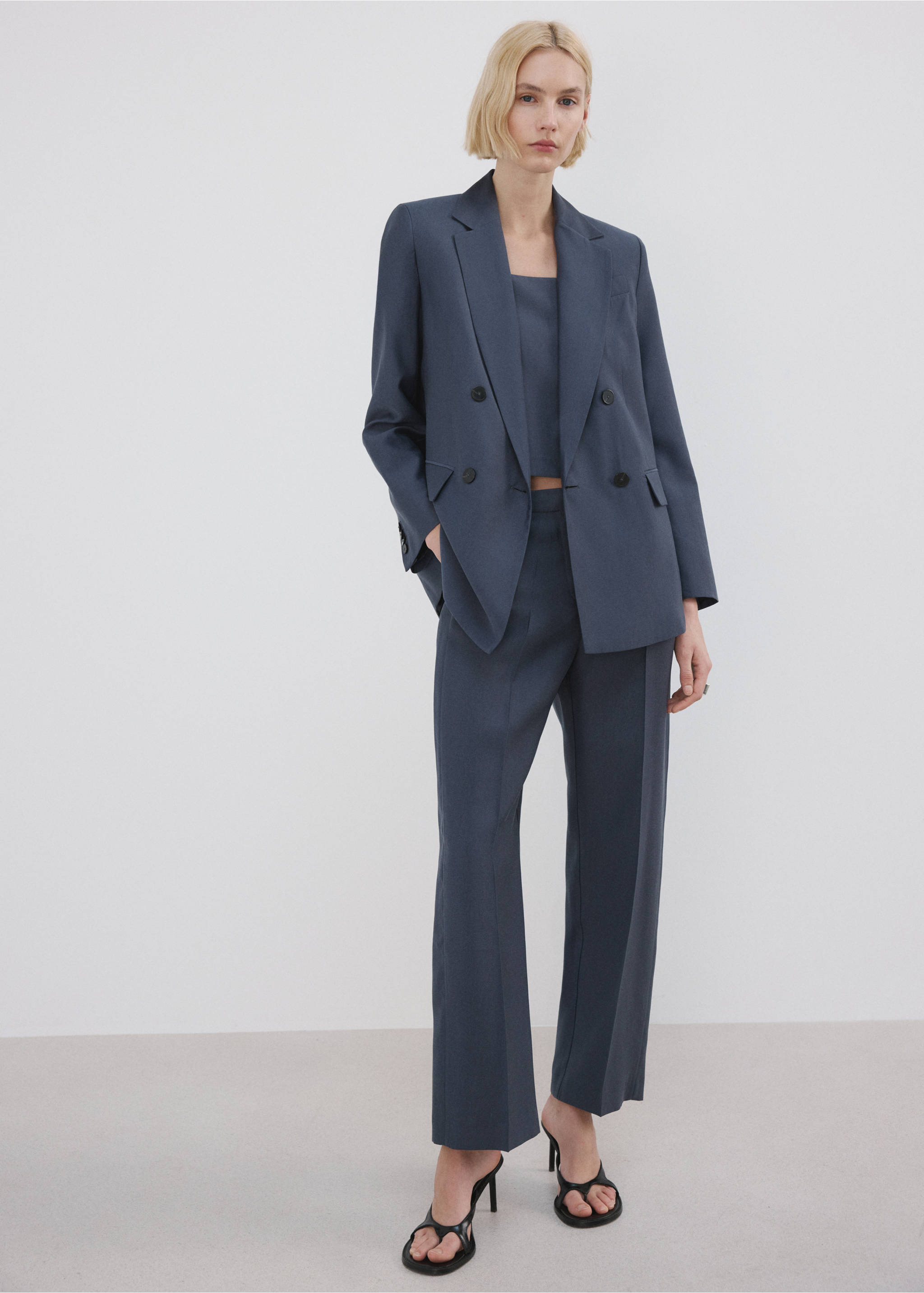 Blazer reto de fato de liocel - Plano geral, Azul. Ref: 27085832-00.