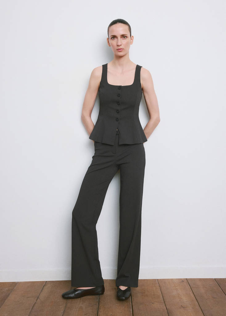 Straight-leg crinkle trousers with a mid-rise — Grey