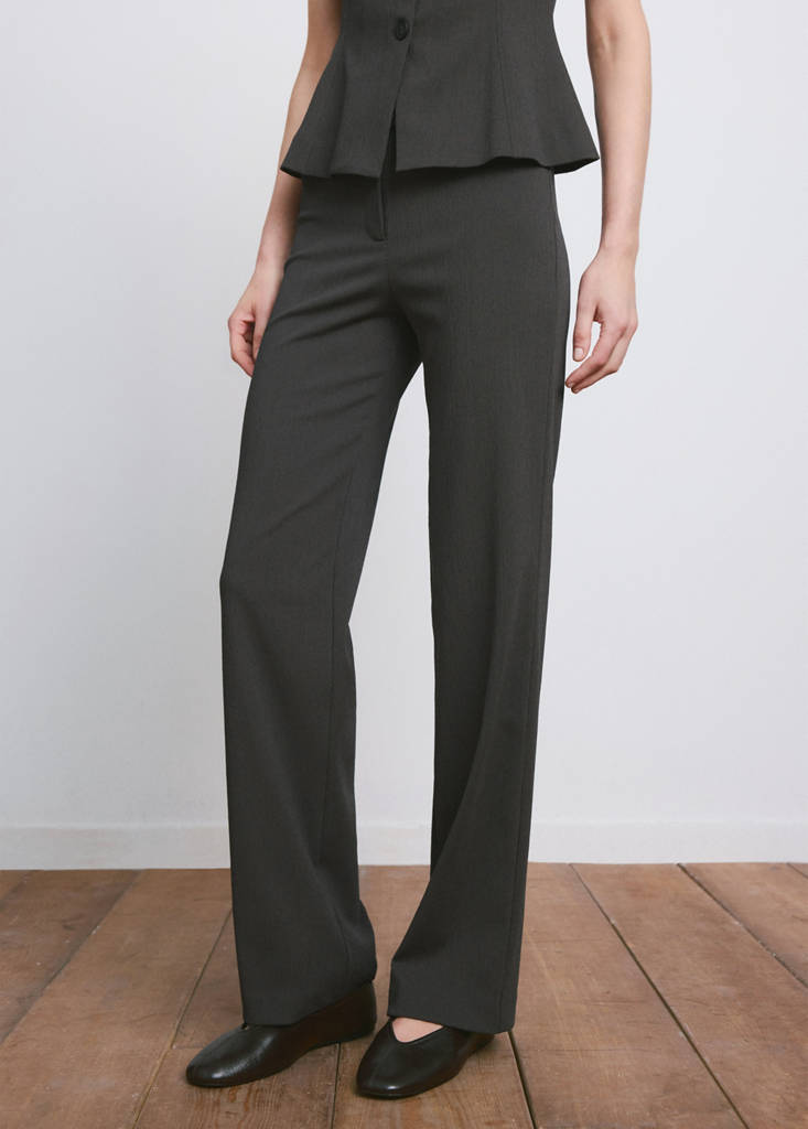 Straight-leg crinkle trousers with a mid-rise — Grey