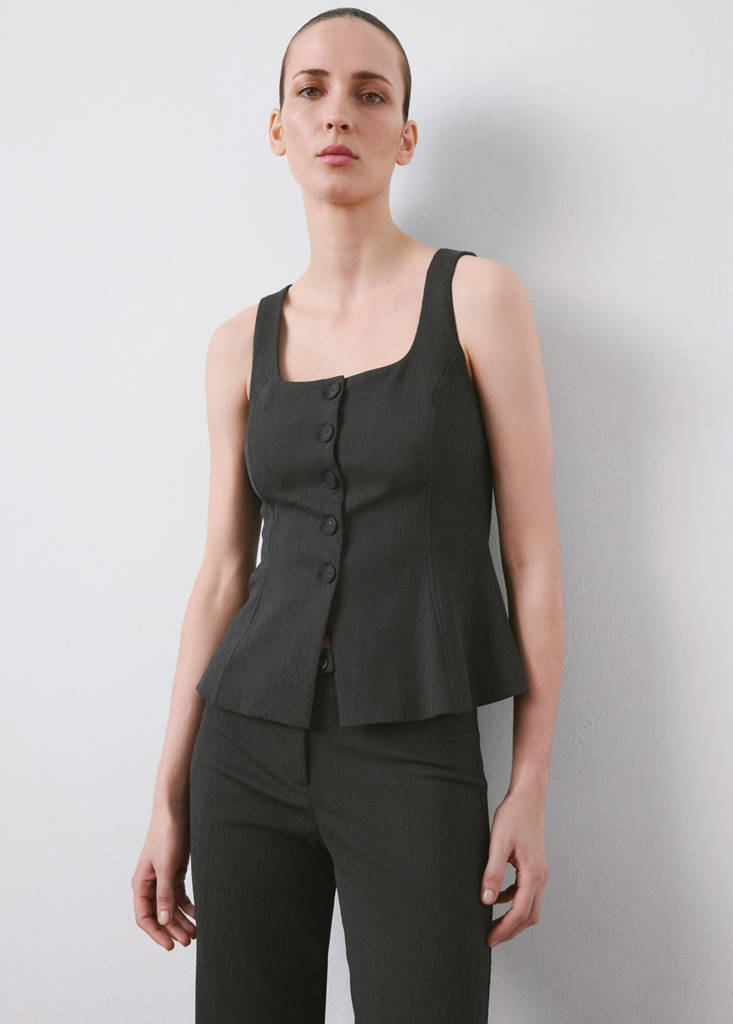 Straight-leg crinkle trousers with a mid-rise — Grey