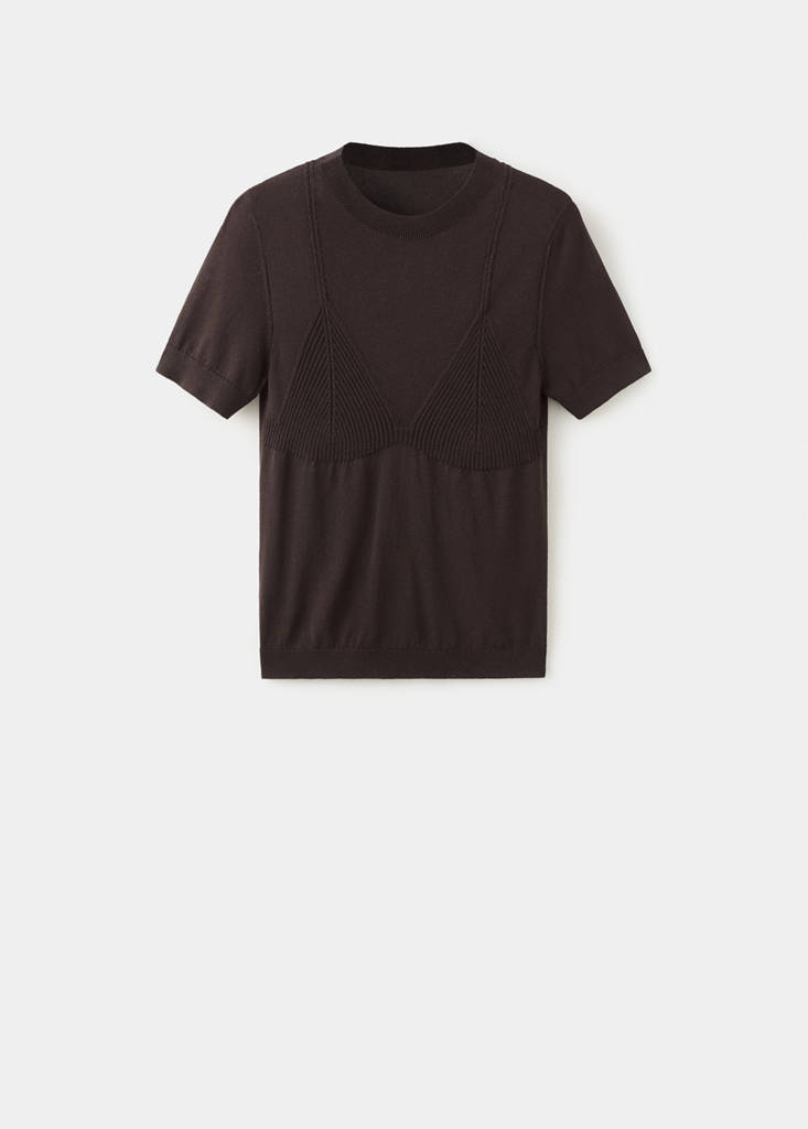 Short-sleeved knitted sweater — Brown