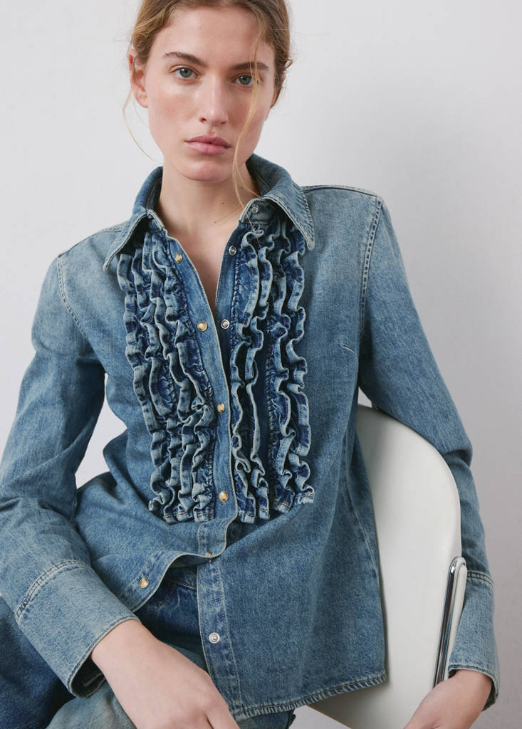 Ruffled denim shirt