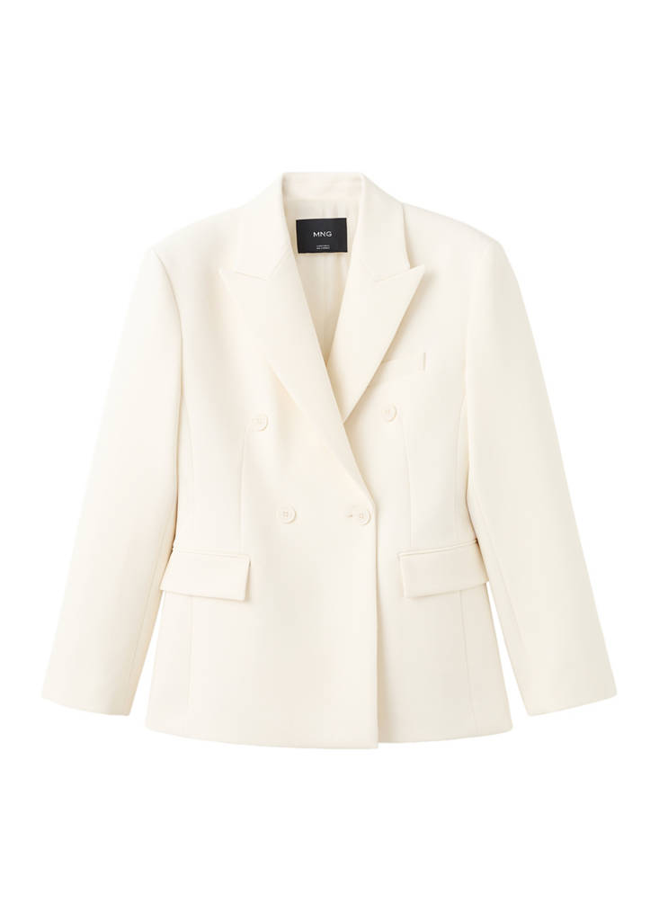 Fitted double-breasted blazer — Ecru