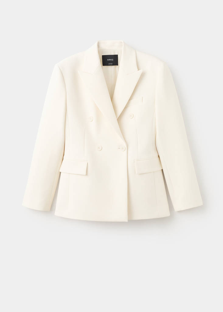 Fitted double-breasted blazer — Ecru