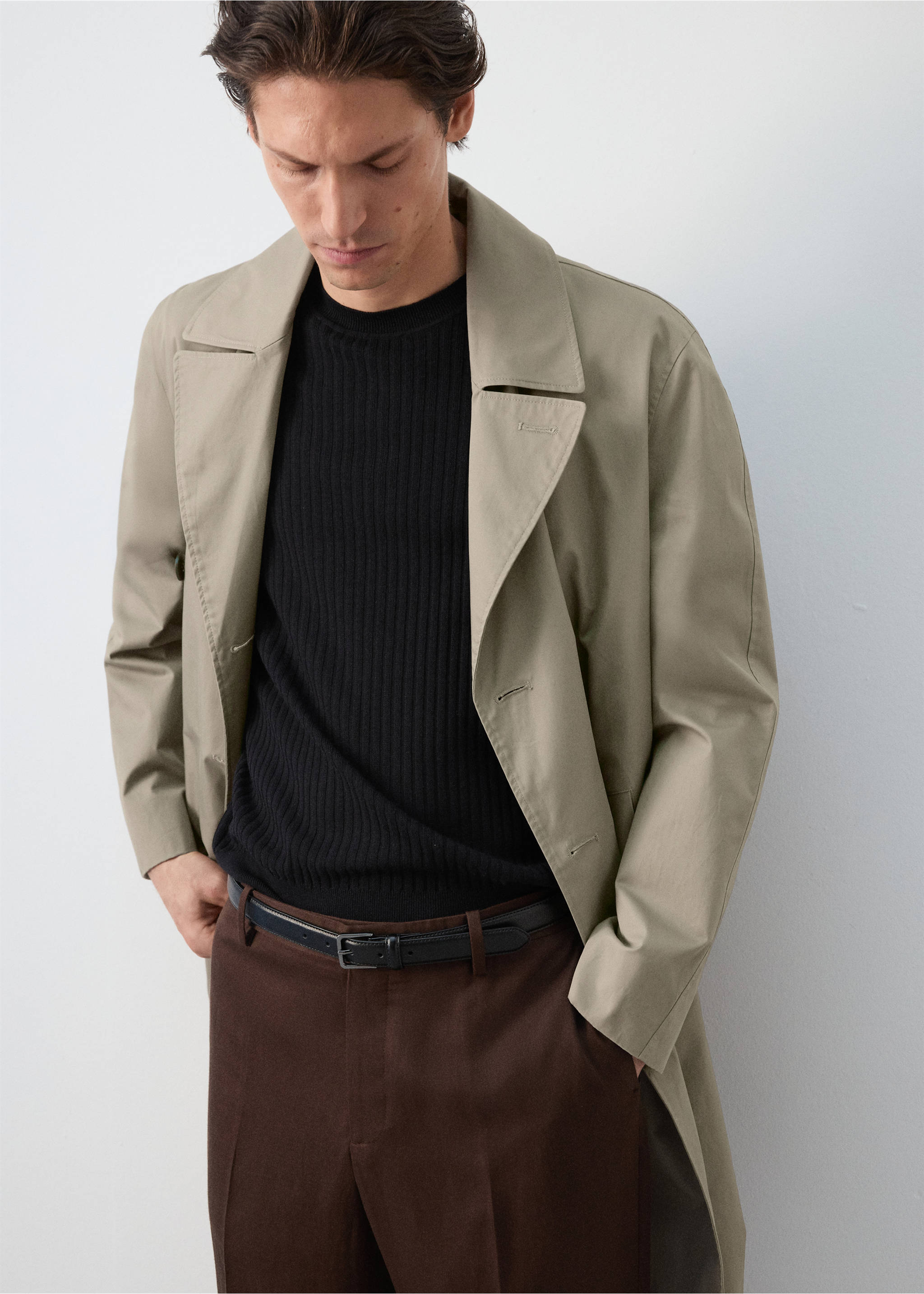 معطف غاباردين قطن 100% بقصة عادية - رؤية وسط, بني متوسط. Ref: 27085927-04.