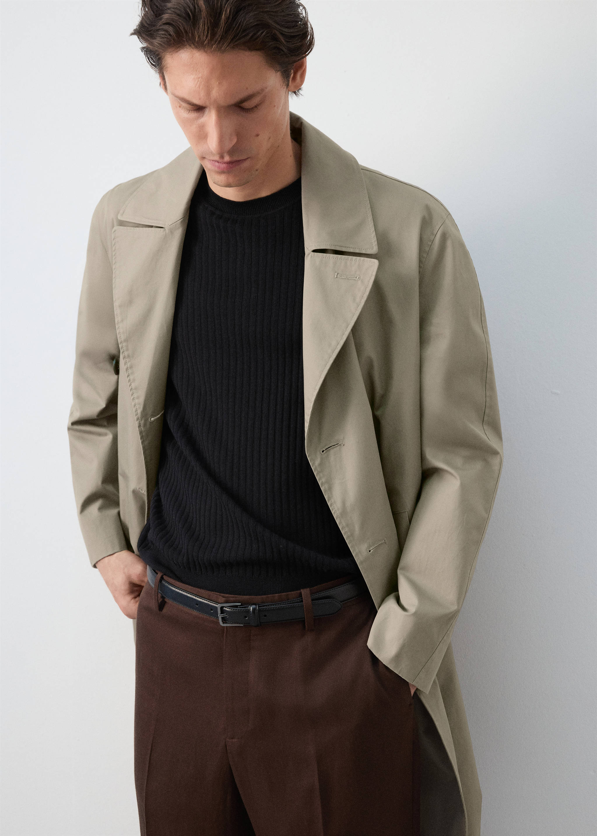 معطف غاباردين قطن 100% بقصة عادية - رؤية وسط