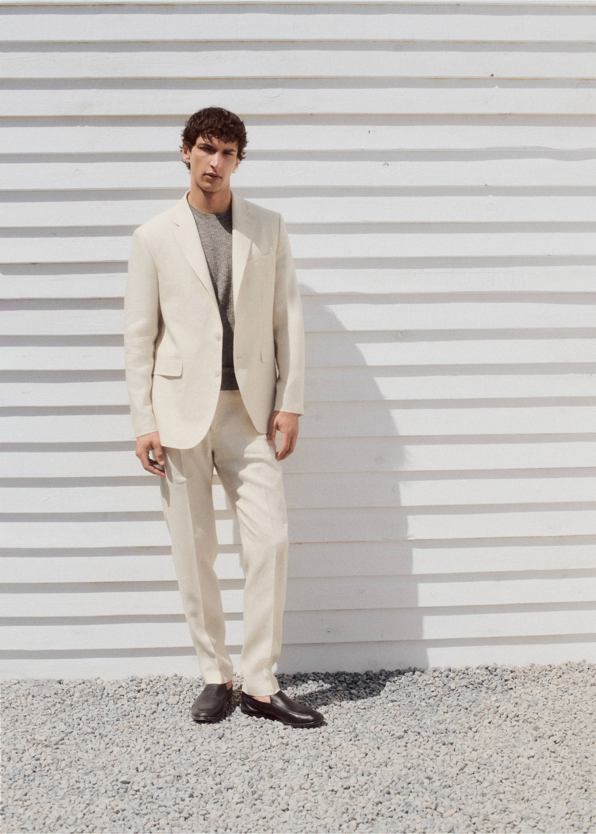 Amalfi 100% linen slim-fit suit trousers - Details of the article 7, Ecru. Ref: 27085929-00.