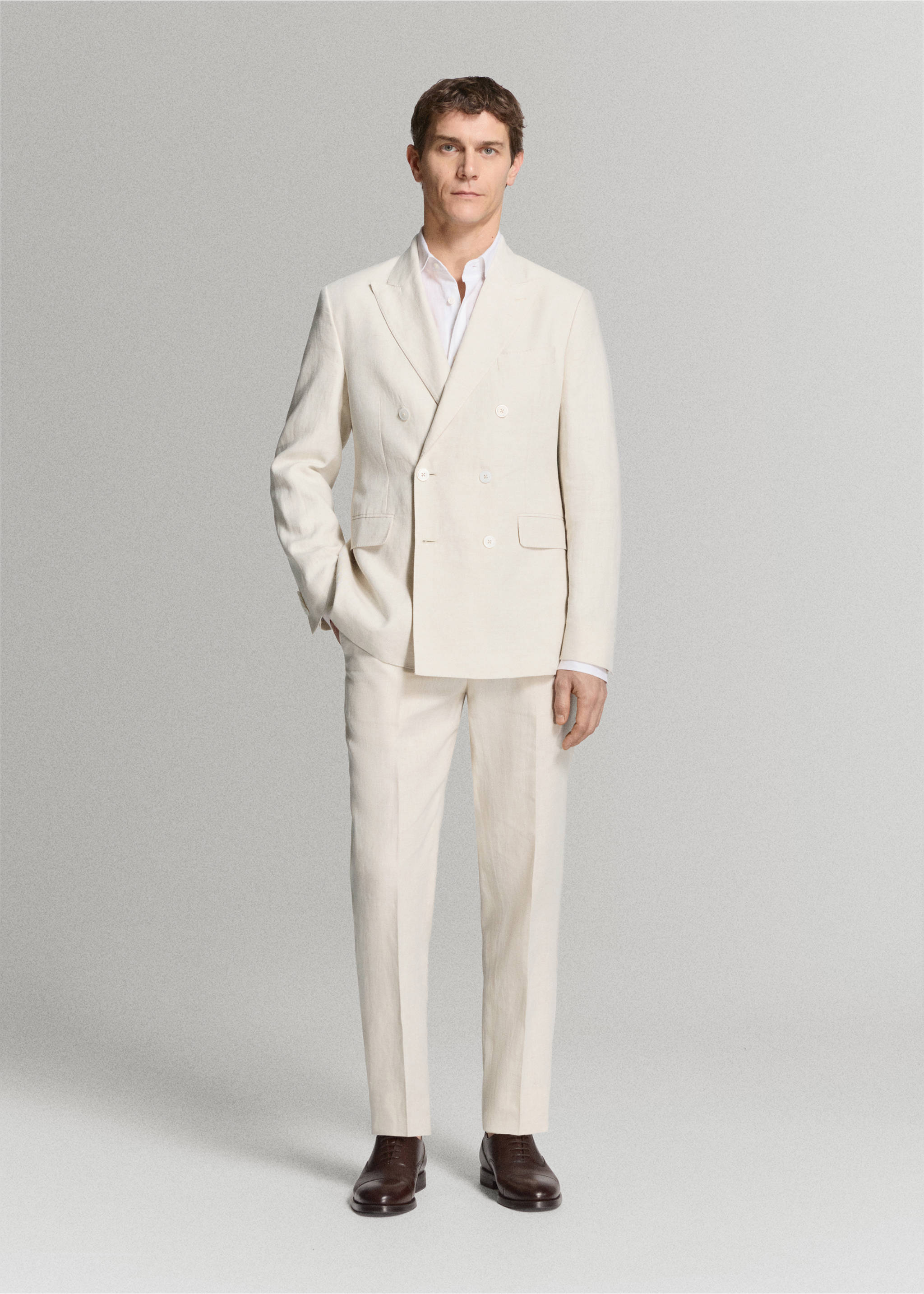 Pantalón traje Amalfi 100% lino slim fit - Plano general, Crudo. Ref: 27015949-01.