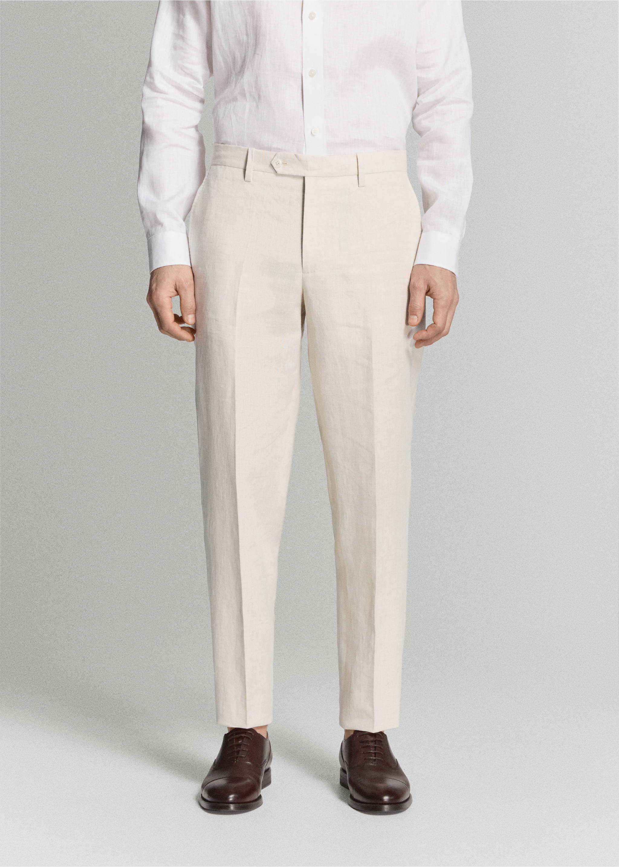 Pantalón traje Amalfi 100% lino slim fit - Plano medio, Crudo. Ref: 27015949-01.