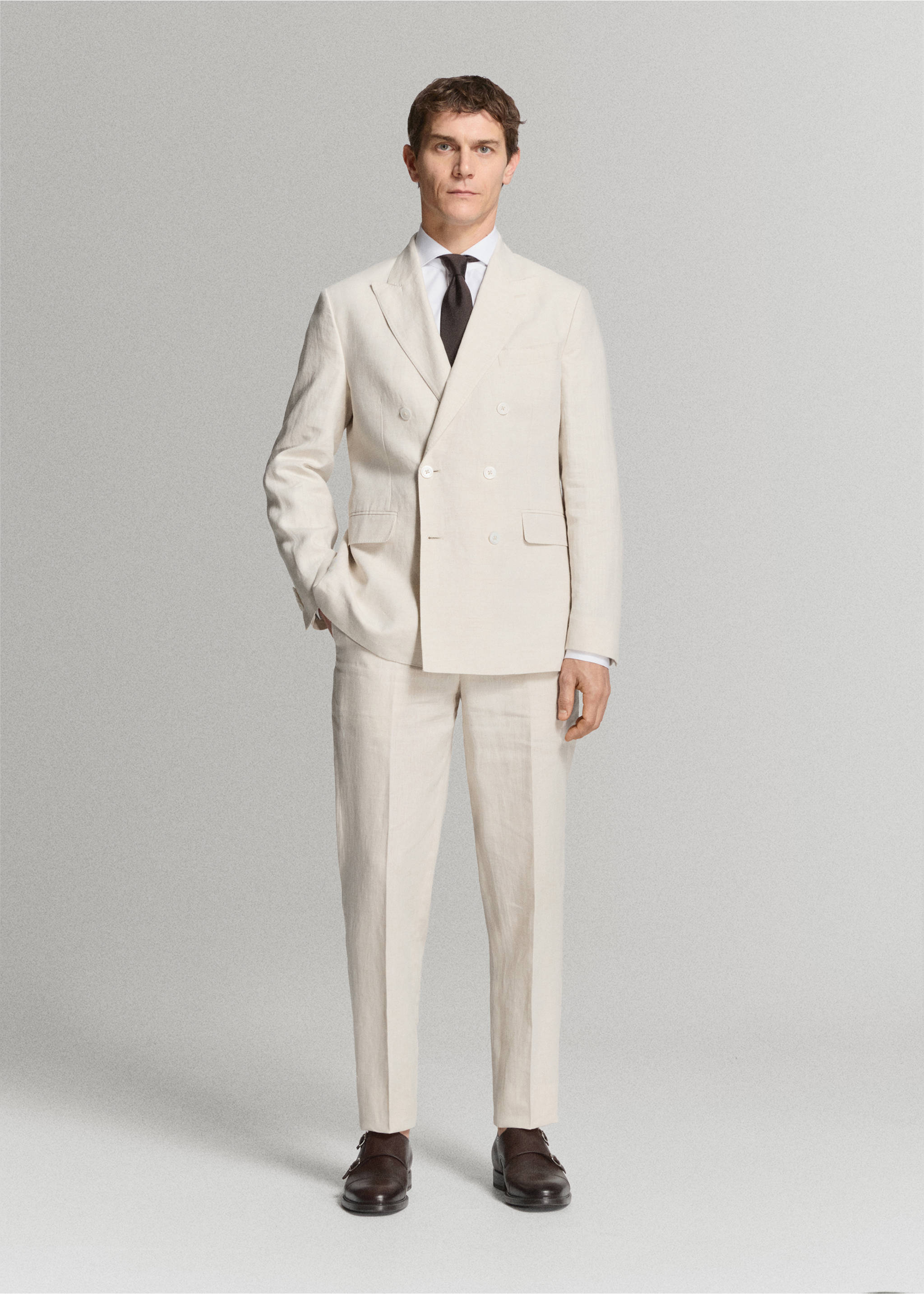 Amalfi 100% linen slim-fit suit trousers - General plane, Ecru. Ref: 27085929-02.