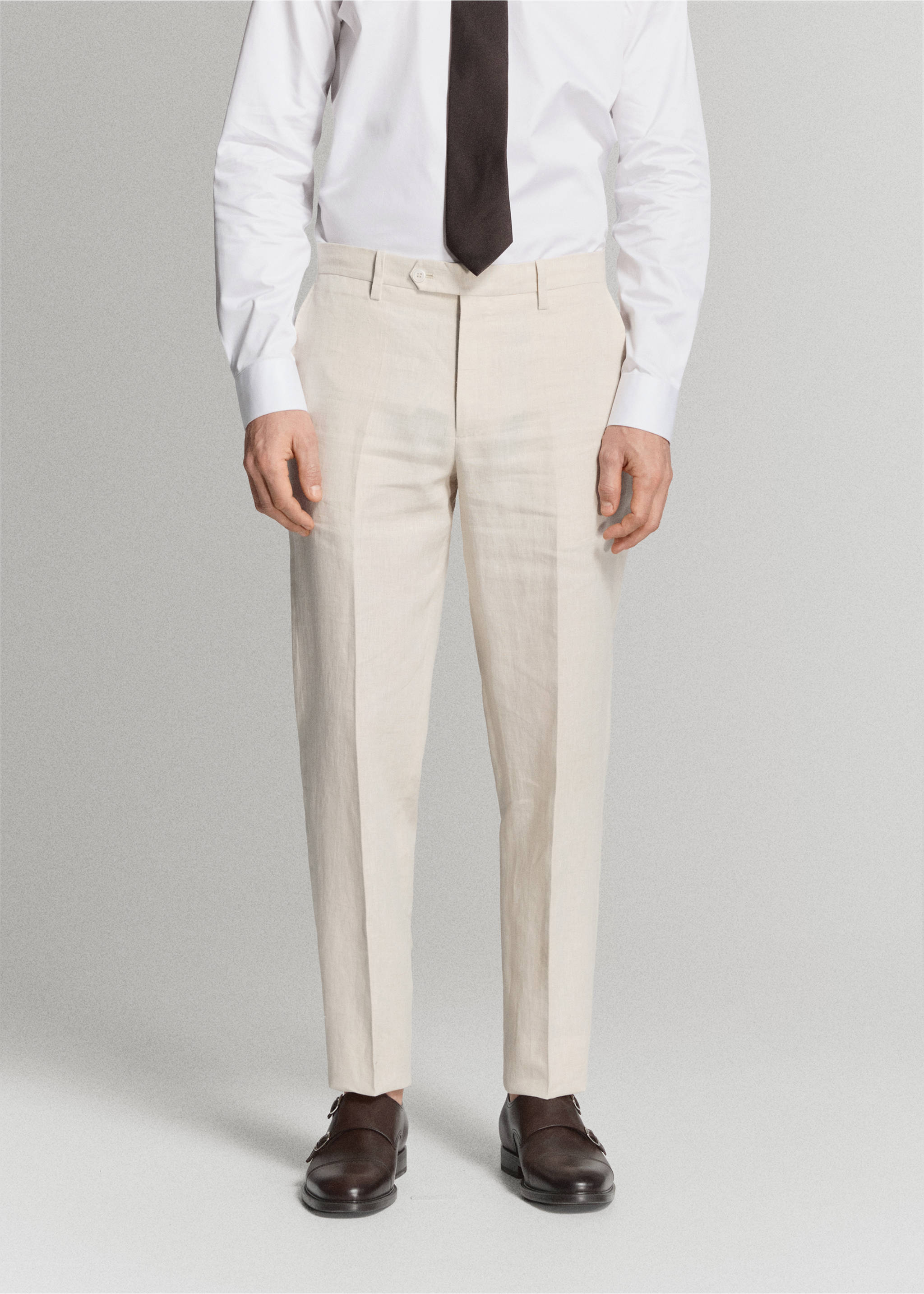 Amalfi 100% linen slim-fit suit trousers - Medium plane, Ecru. Ref: 27085929-02.