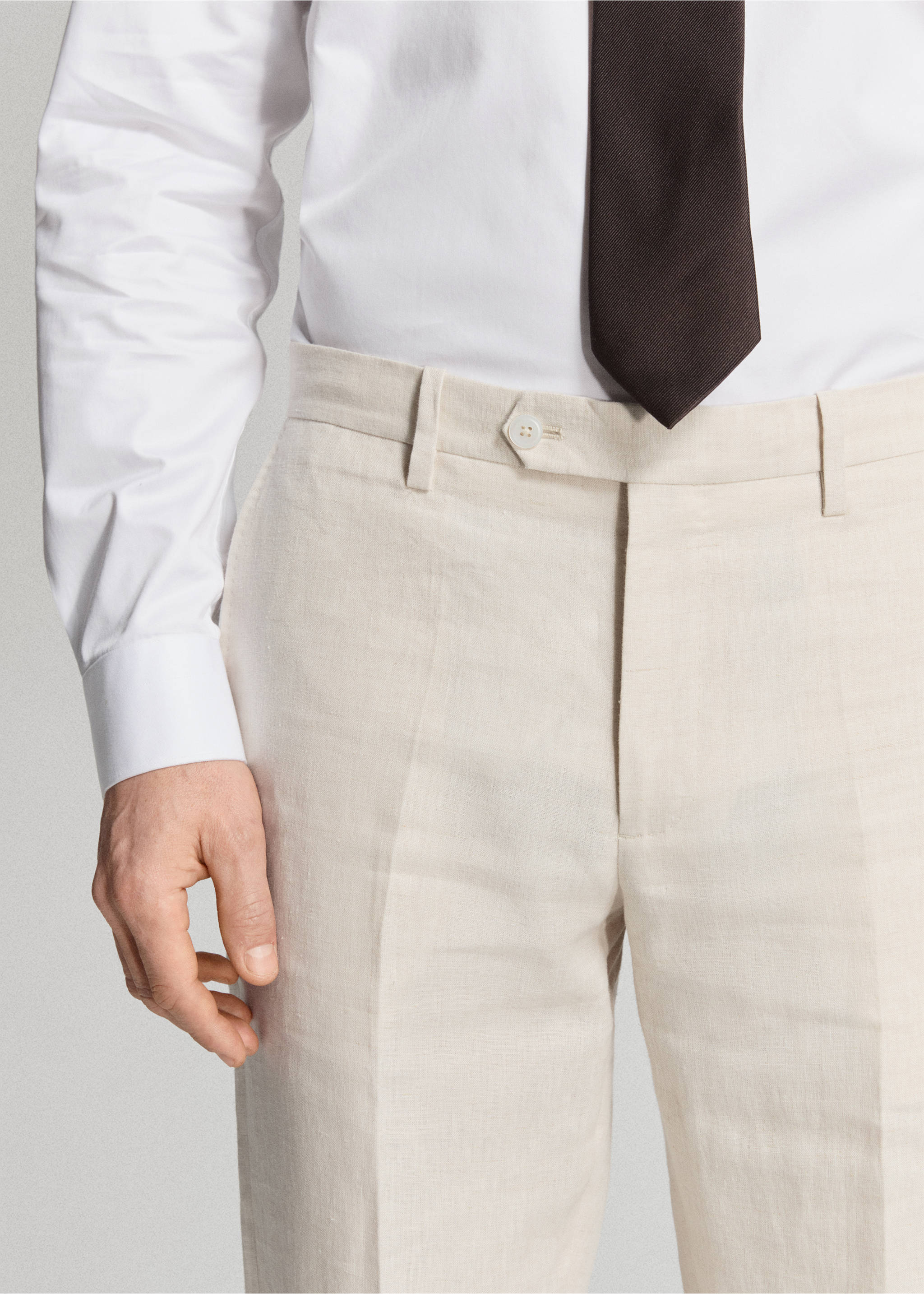 Amalfi 100% linen slim-fit suit trousers - Details of the article 1, Ecru. Ref: 27085929-02.