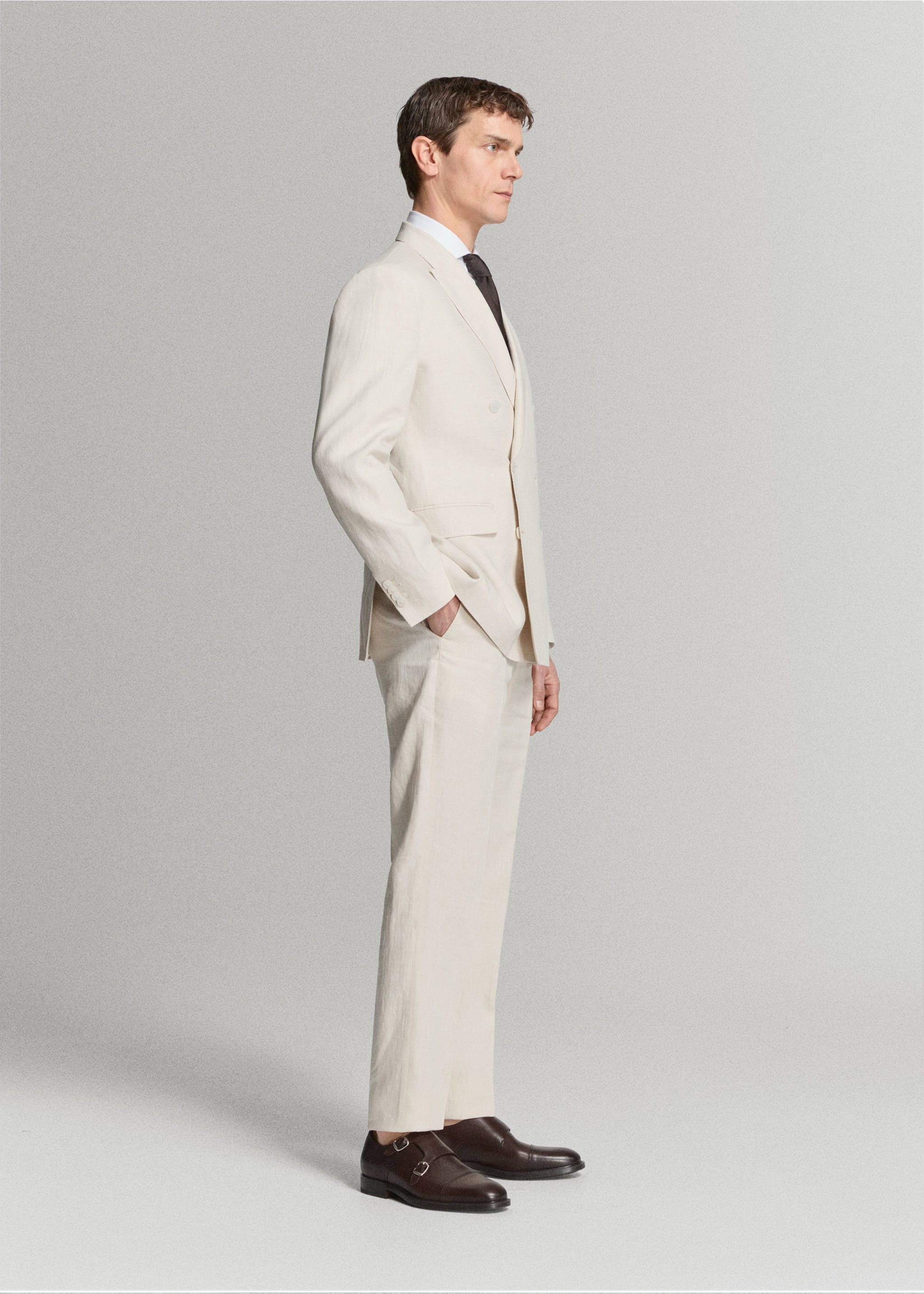 Amalfi 100% linen slim-fit suit trousers - Details of the article 4, Ecru. Ref: 27085929-02.