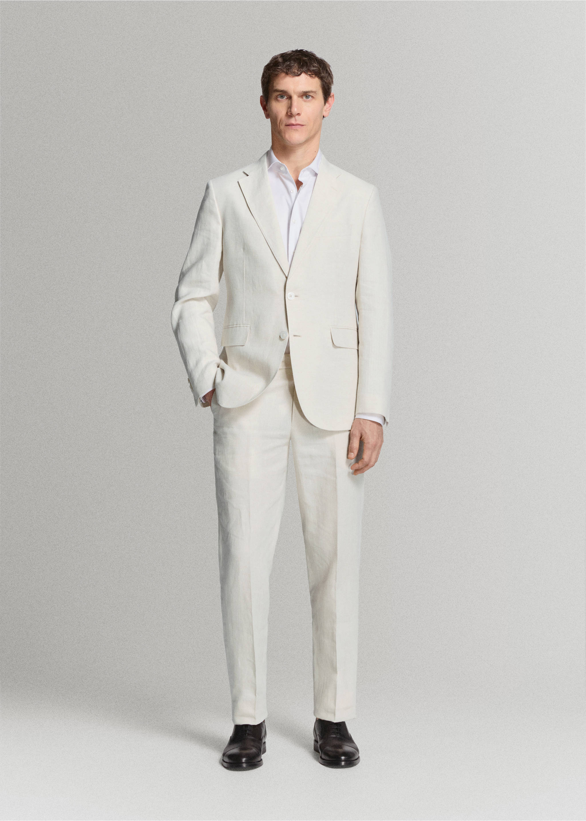 Костюмные брюки Amalfi slim fit 100% лен - Общий план, Экрю. Ref: 27085929-03.