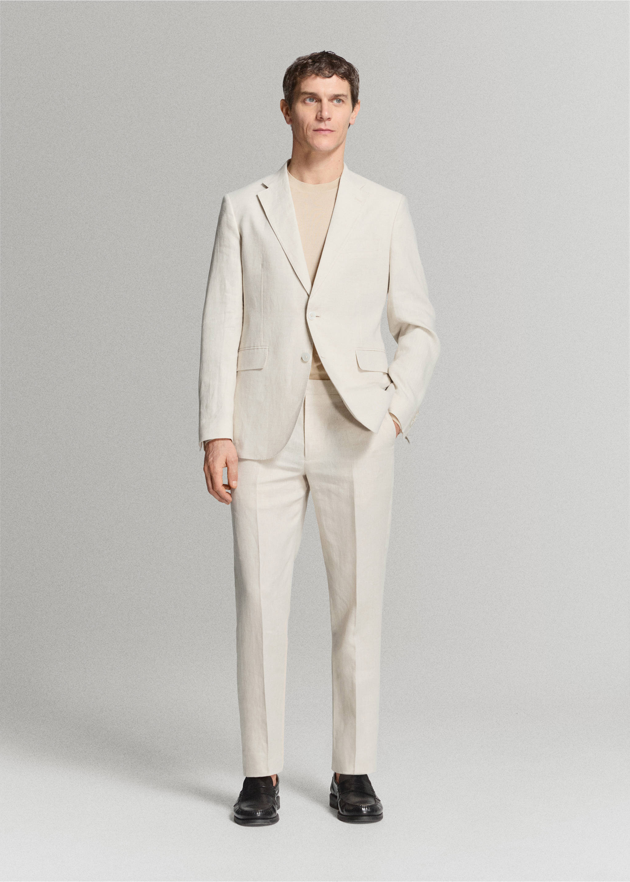 Костюмные брюки Amalfi slim fit 100% лен - Общий план, Экрю. Ref: 27085929-04.