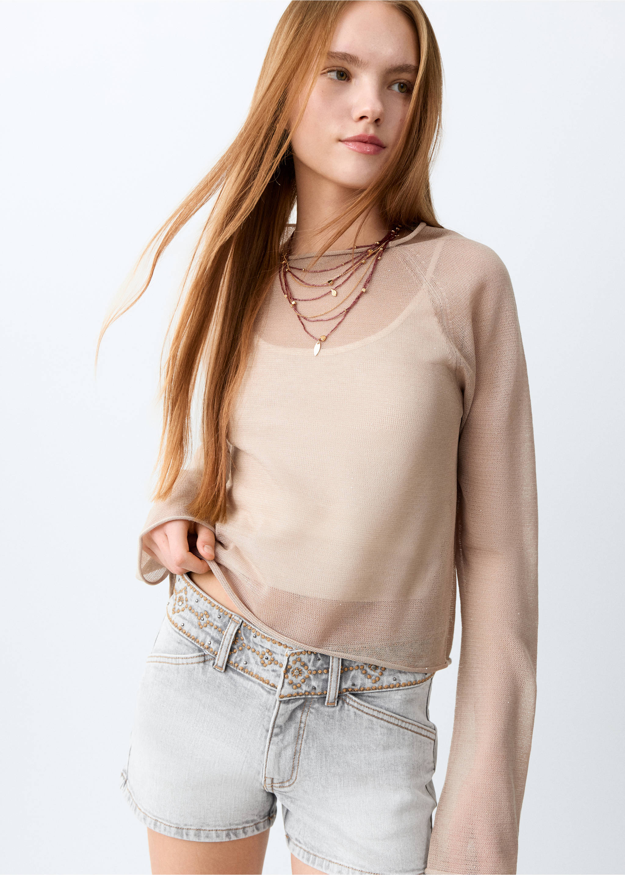 شورتات ميني بتفاصيل مطرزة - رؤية وسط, رمادي دنيم. Ref: 27085932-00.