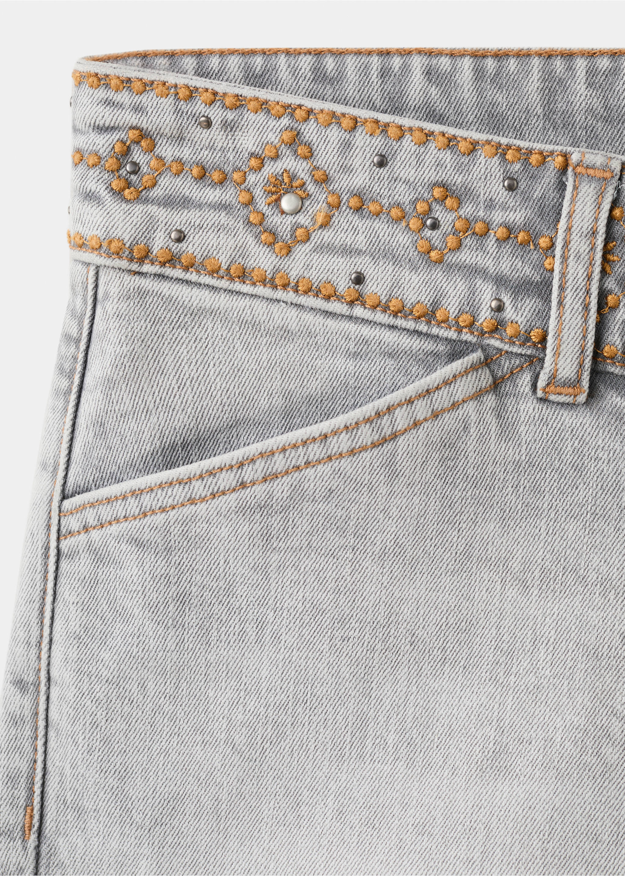 Embroidered detail mini shorts - Details of the article 8, Denim Grey. Ref: 27085932-00.
