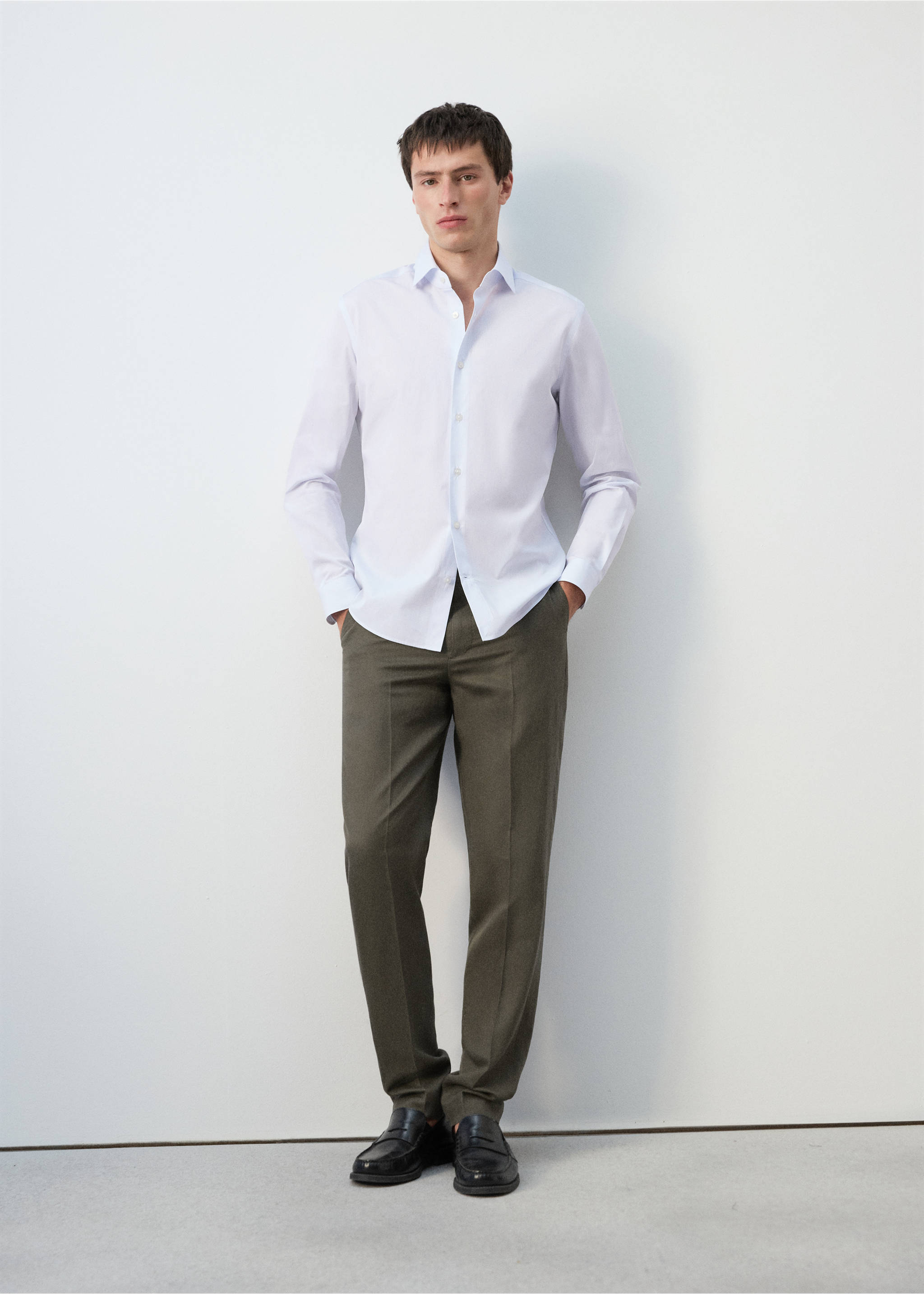 Chemise 100 % coton rayures slim-fit - Détail de l'article 6, Blanc. Ref: 27085935-00.