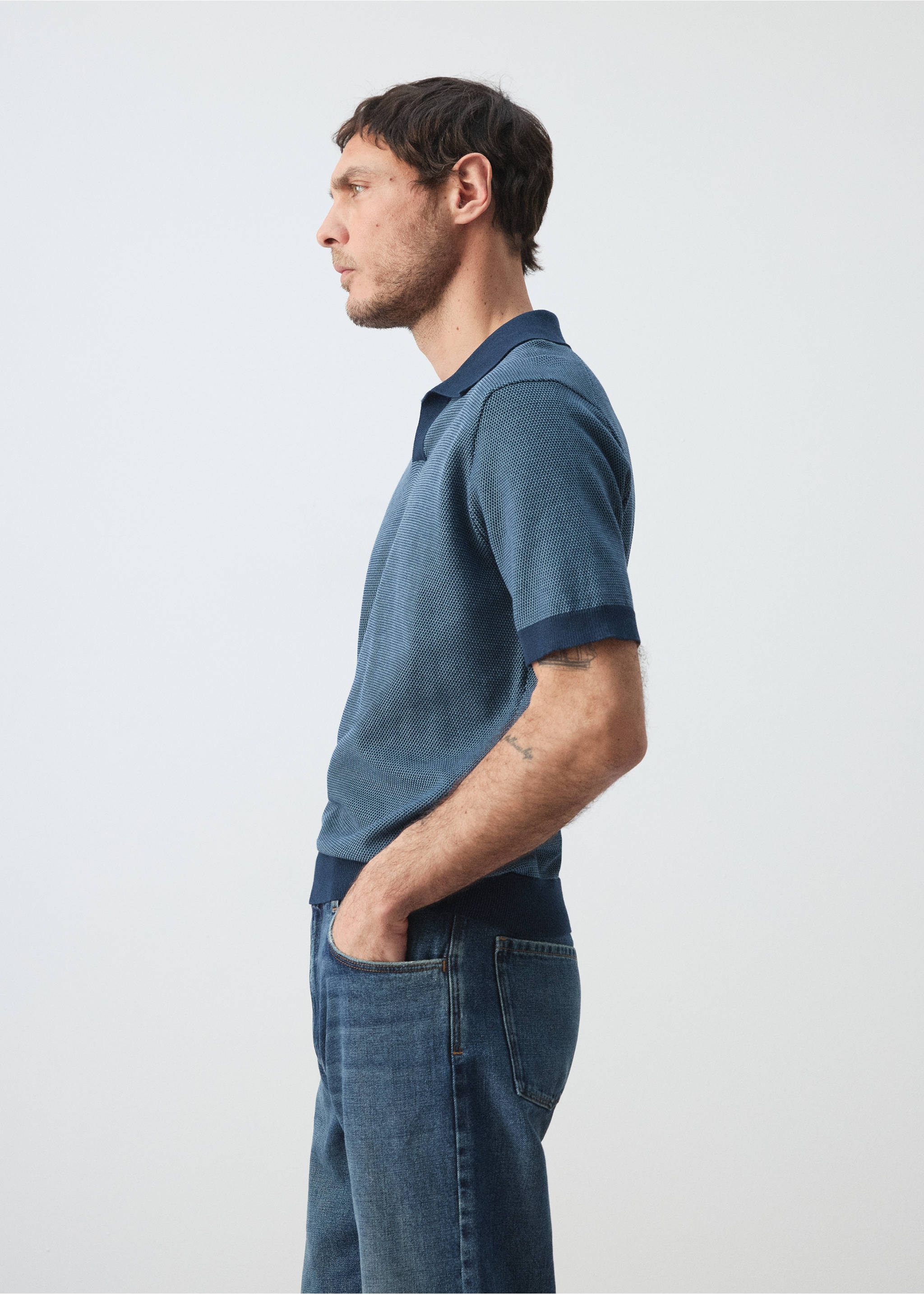 100% cotton jersey polo shirt - Details of the article 2, Navy. Ref: 27085936-00.