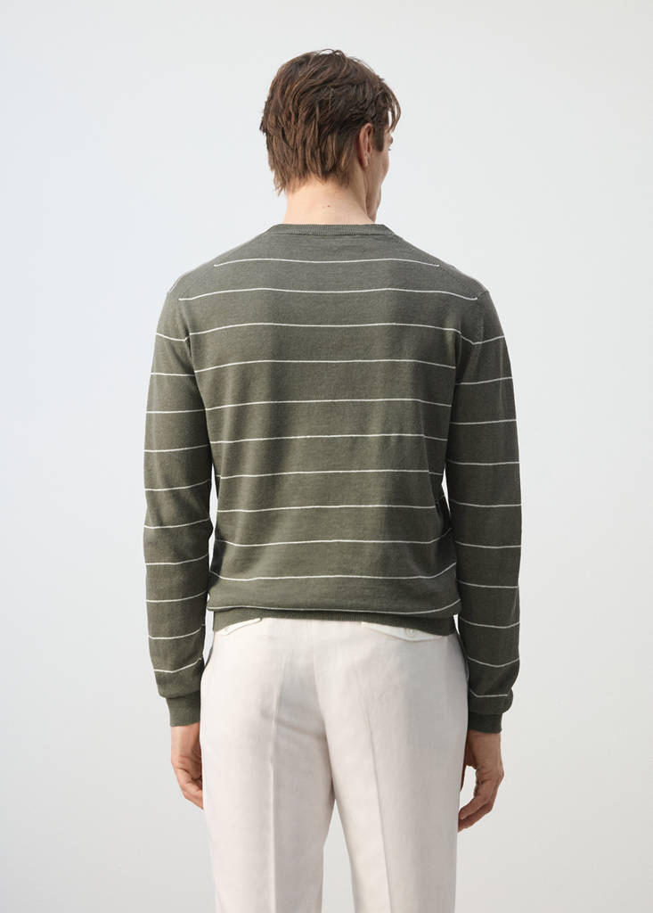 Linen blend fine knit striped jersey — Medium Brown