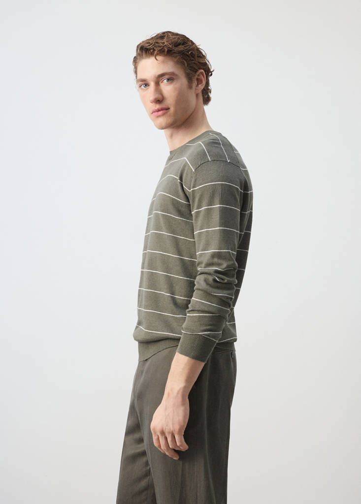 Linen blend fine knit striped jersey — Medium Brown