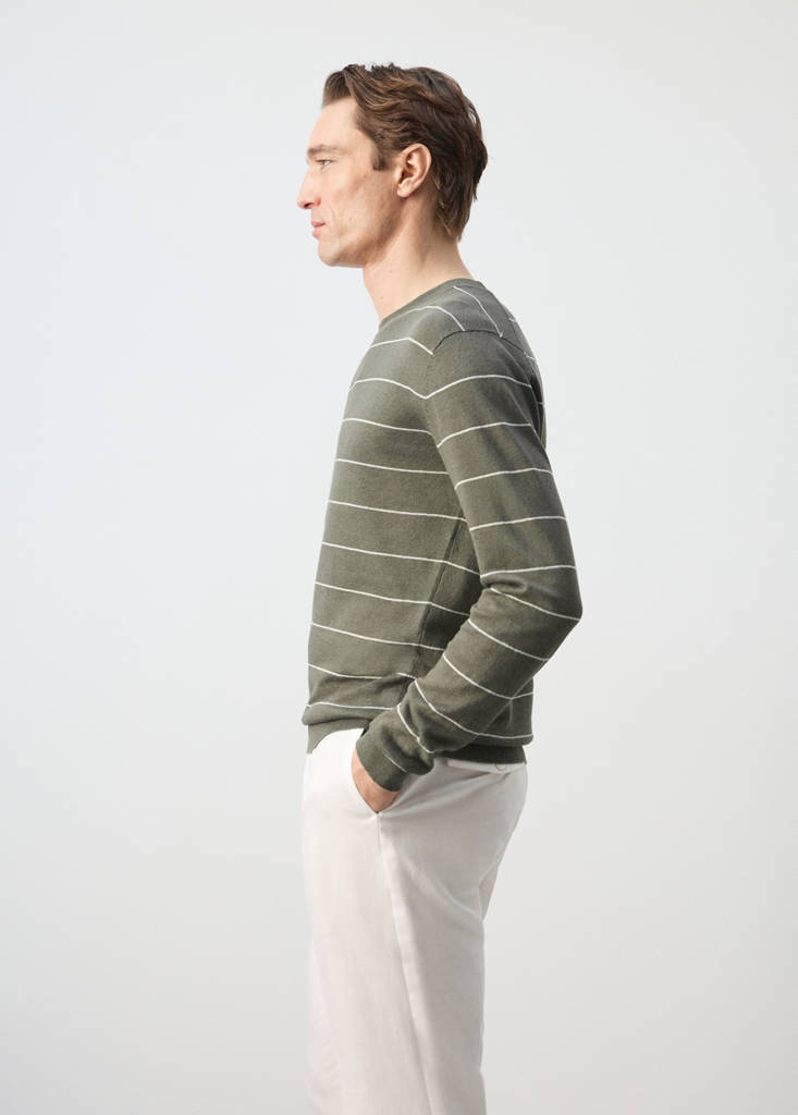 Linen blend fine knit striped jersey — Medium Brown