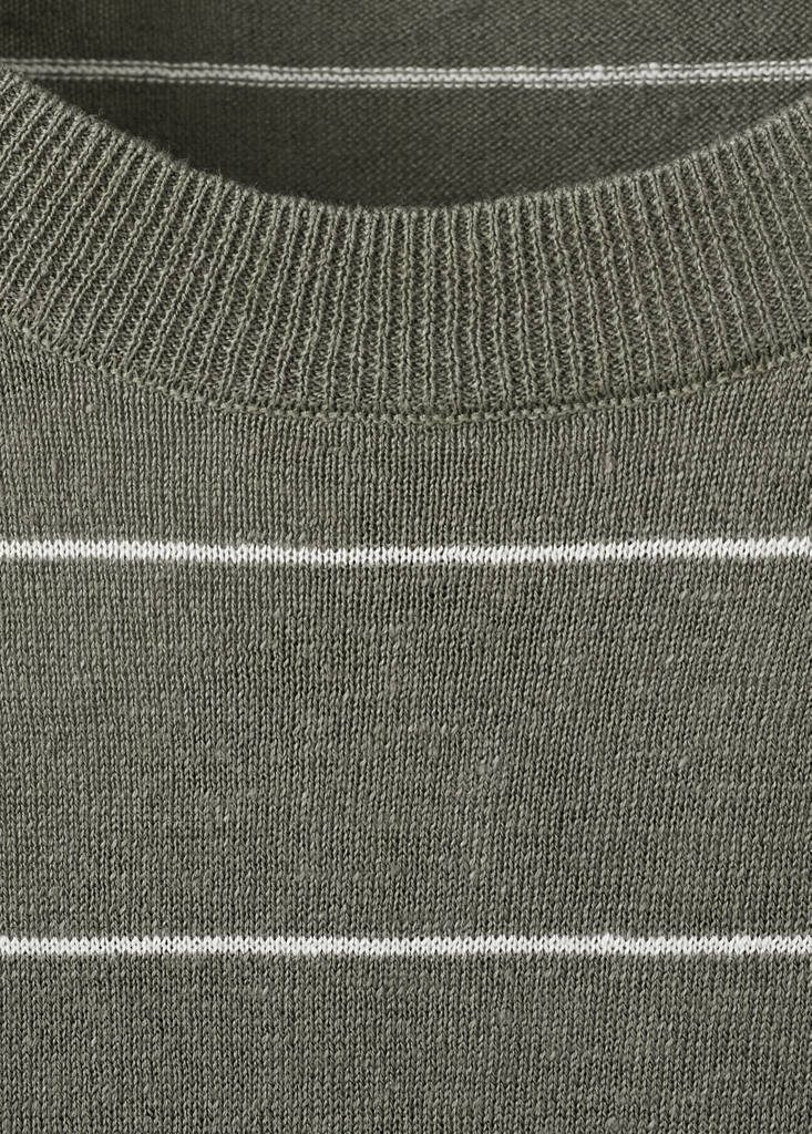 Linen blend fine knit striped jersey — Medium Brown