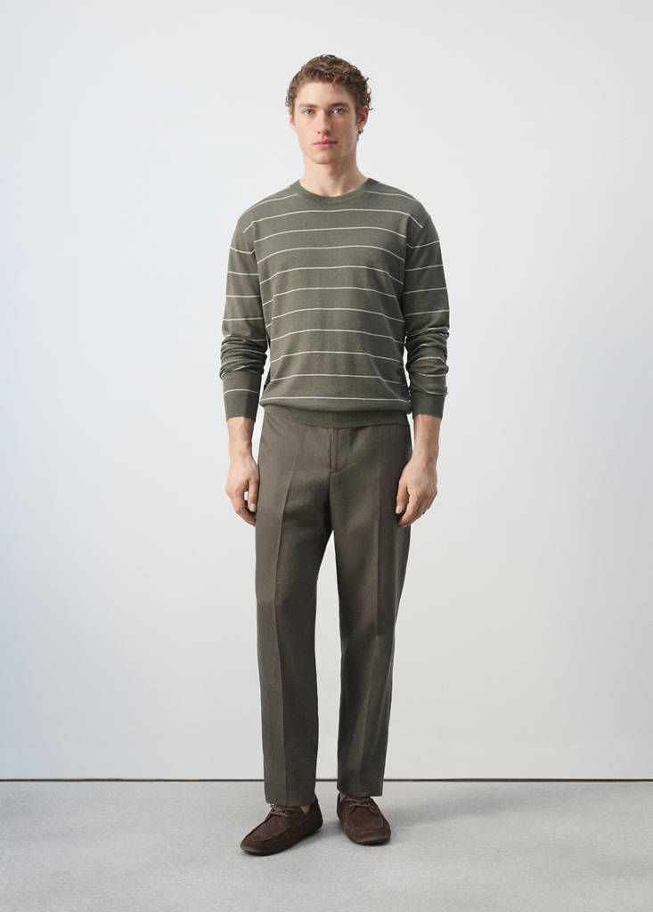 Linen blend fine knit striped jersey — Medium Brown