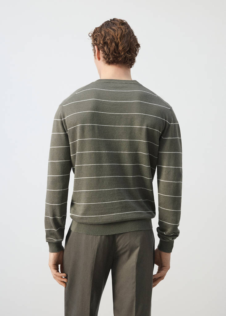 Linen blend fine knit striped jersey — Medium Brown