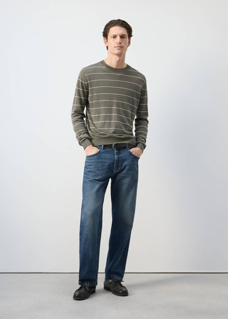 Linen blend fine knit striped jersey — Medium Brown