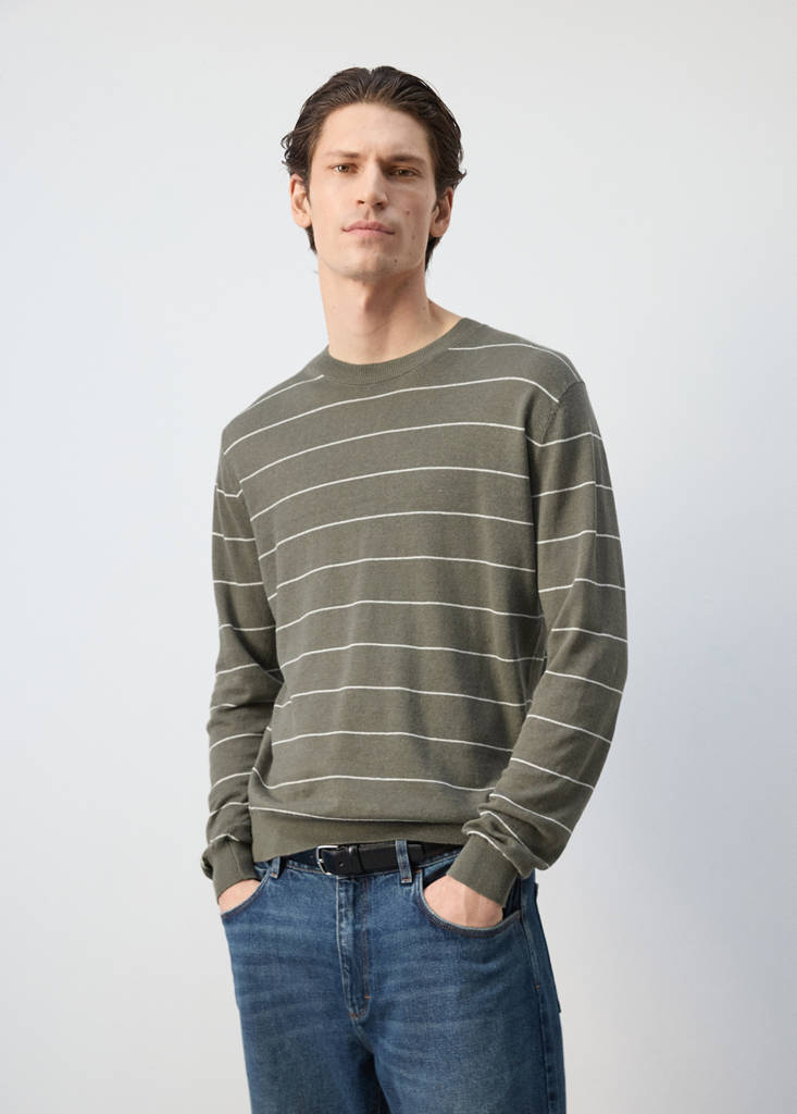 Linen blend fine knit striped jersey — Medium Brown
