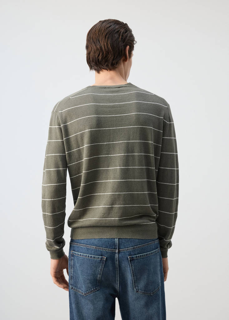 Linen blend fine knit striped jersey — Medium Brown