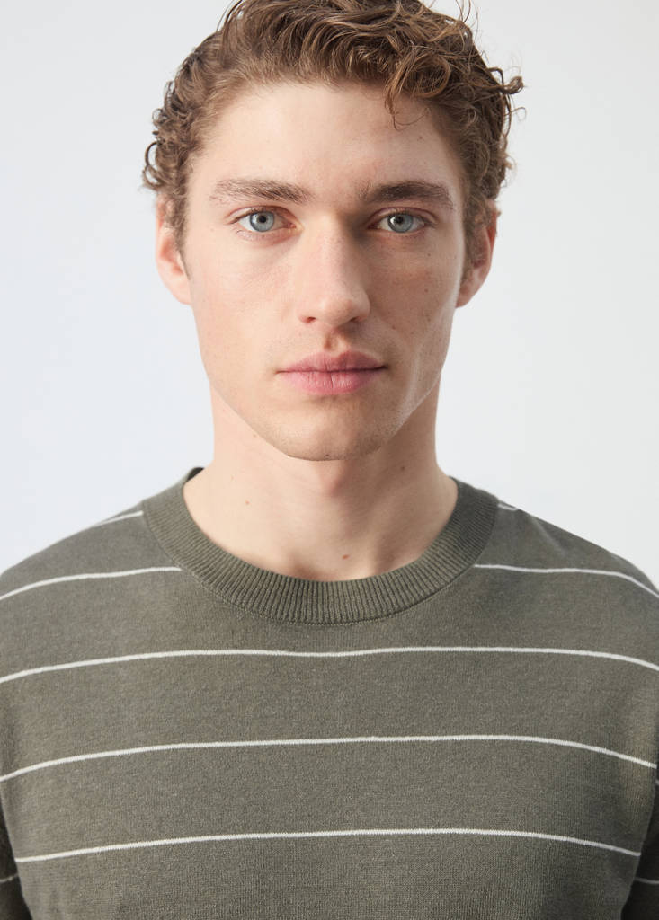 Linen blend fine knit striped jersey — Medium Brown