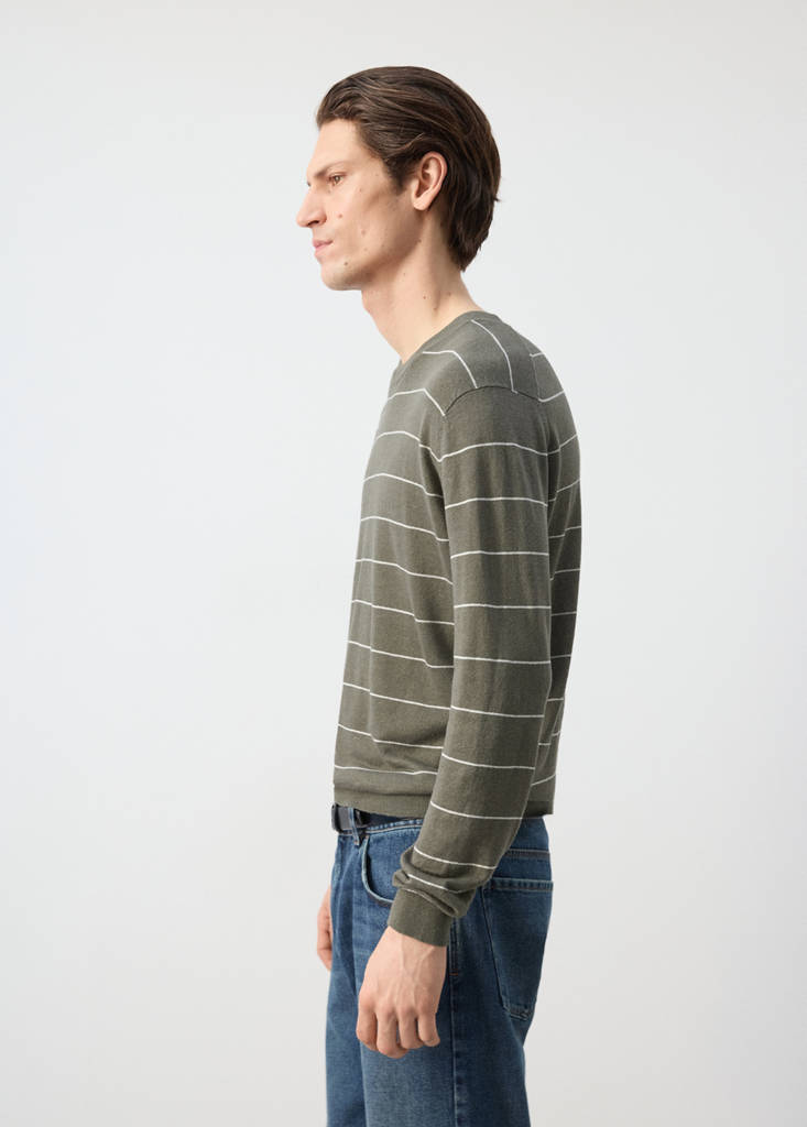 Linen blend fine knit striped jersey — Medium Brown
