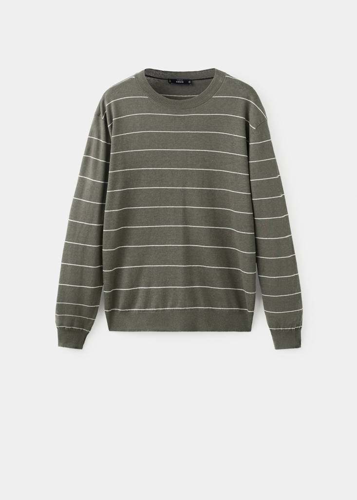 Linen blend fine knit striped jersey — Medium Brown