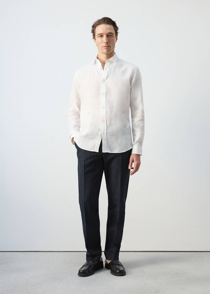 Regular-fit 100% linen shirt — White