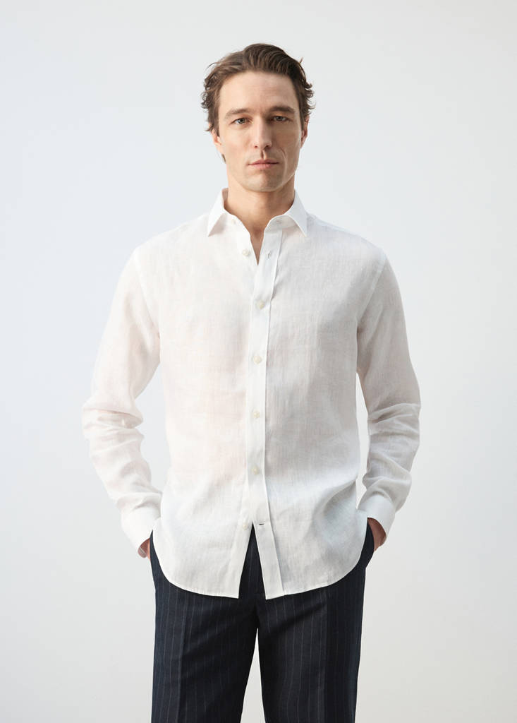 Regular-fit 100% linen shirt — White