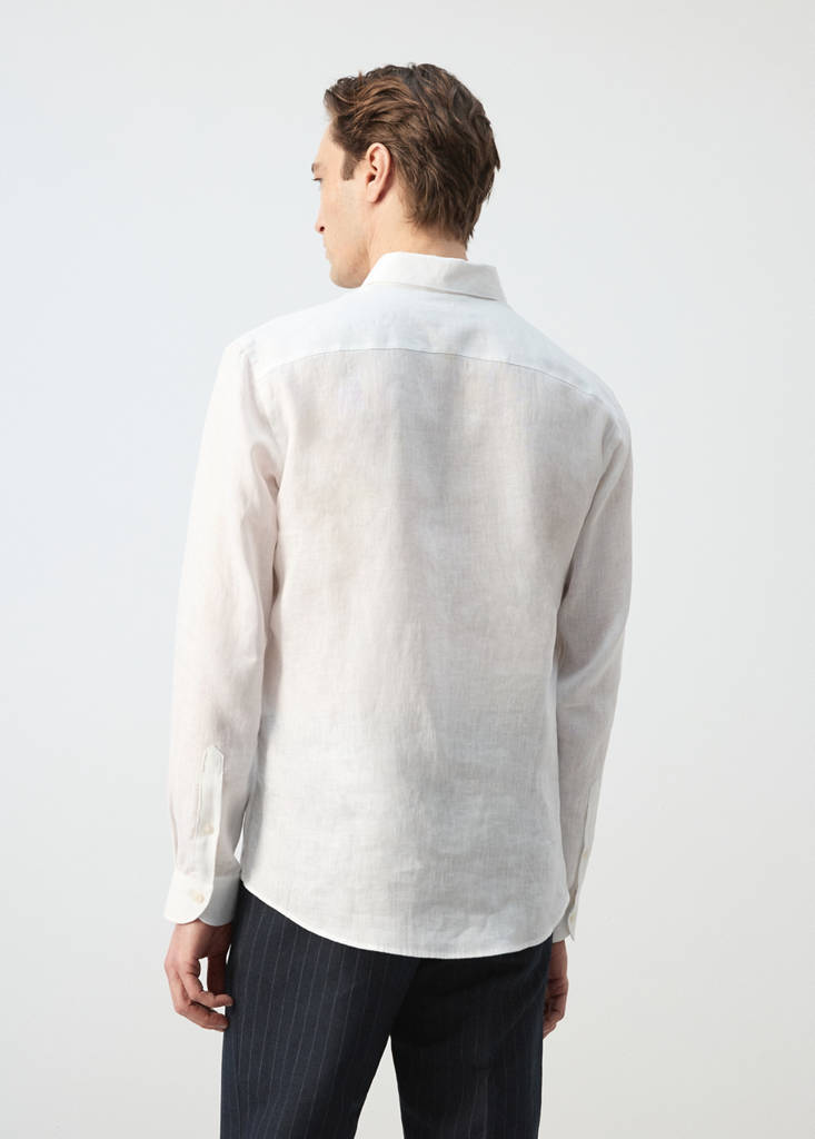 Regular-fit 100% linen shirt — White