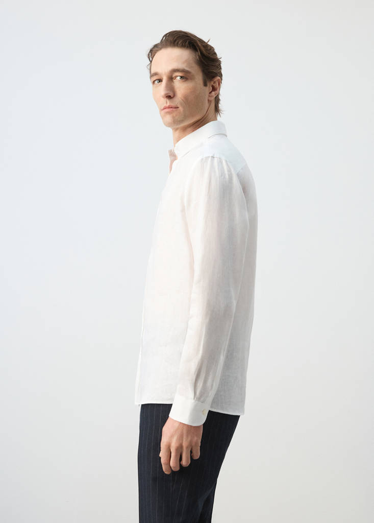 Regular-fit 100% linen shirt — White