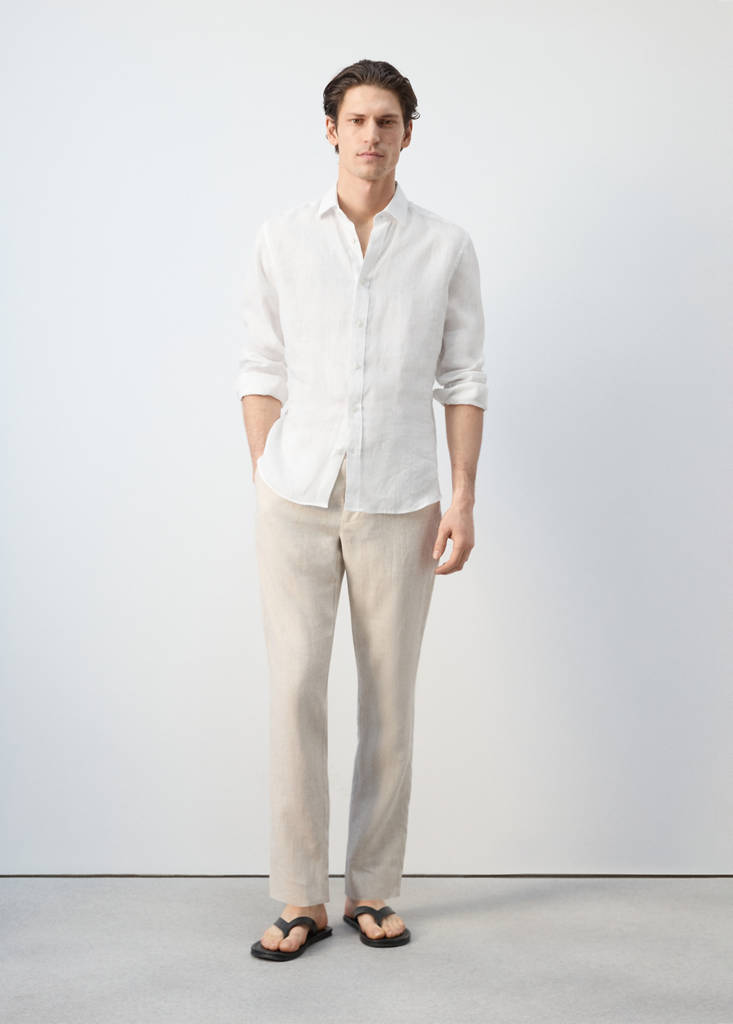 Regular-fit 100% linen shirt — White