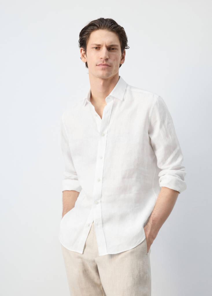 Regular-fit 100% linen shirt — White