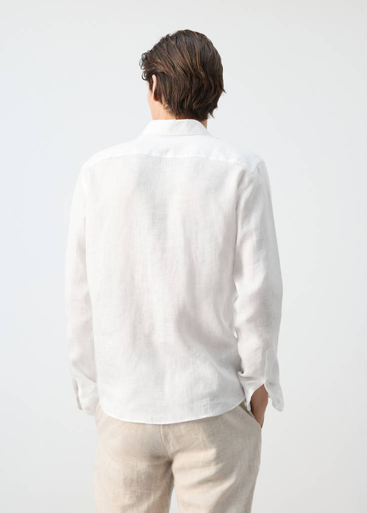 Regular-fit 100% linen shirt — White