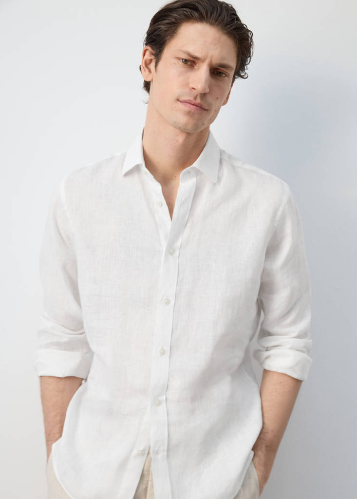 Regular-fit 100% linen shirt — White