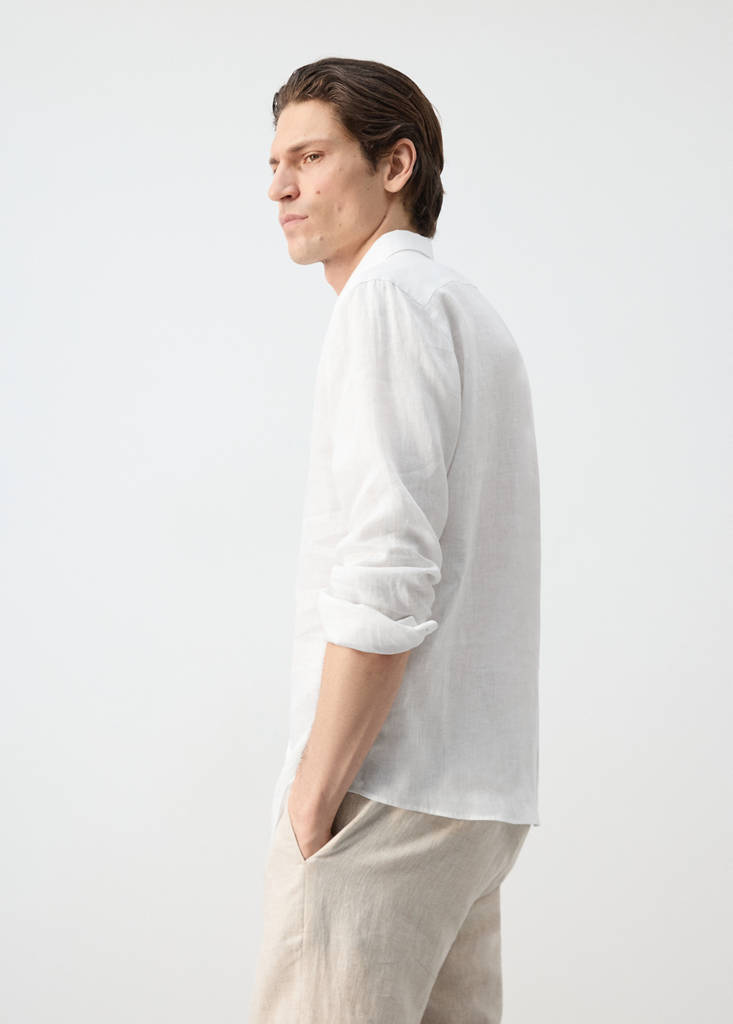 Regular-fit 100% linen shirt — White