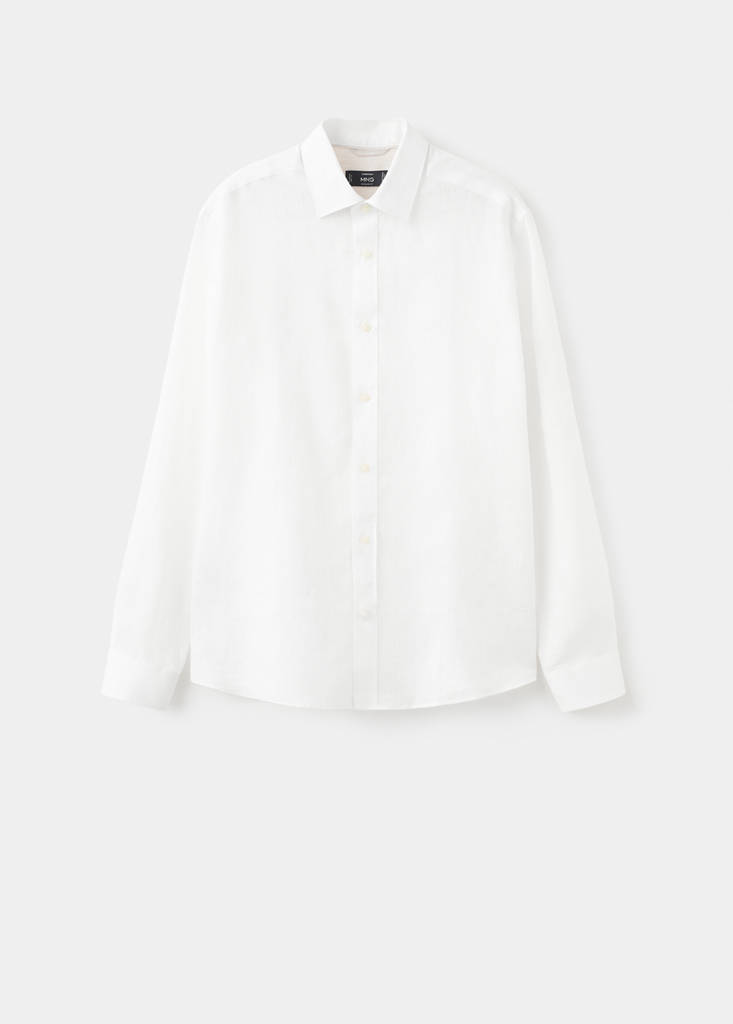 Regular-fit 100% linen shirt — White