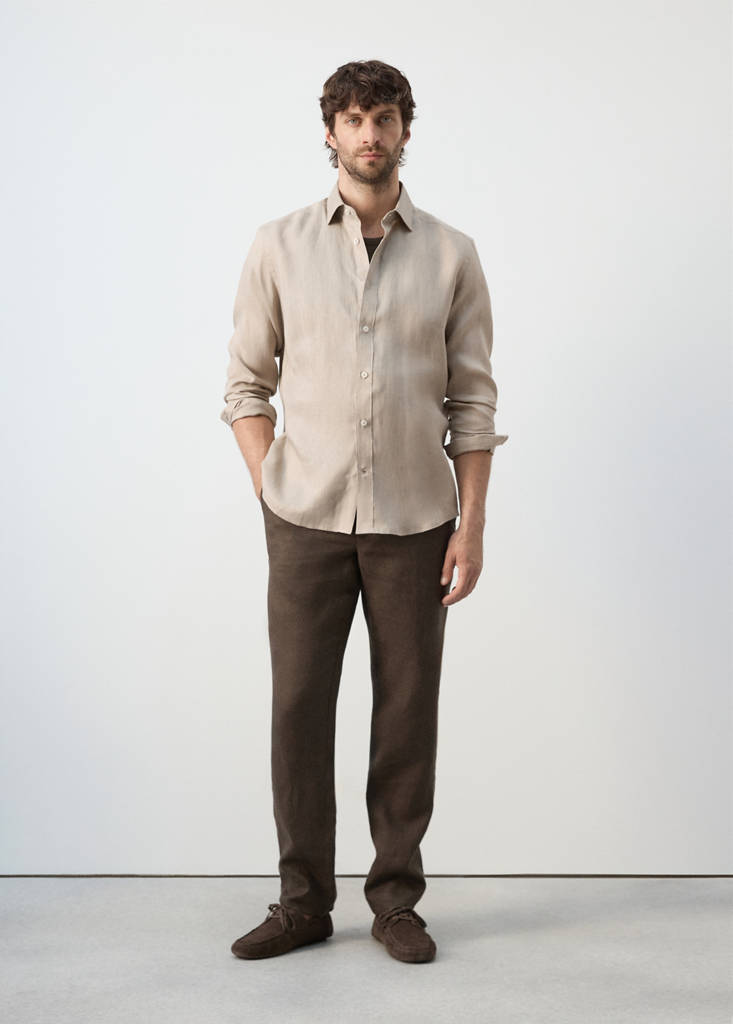 Regular-fit 100% linen shirt — Sand
