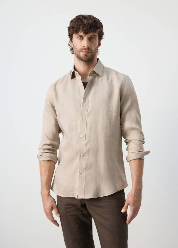 Regular-fit 100% linen shirt — Sand