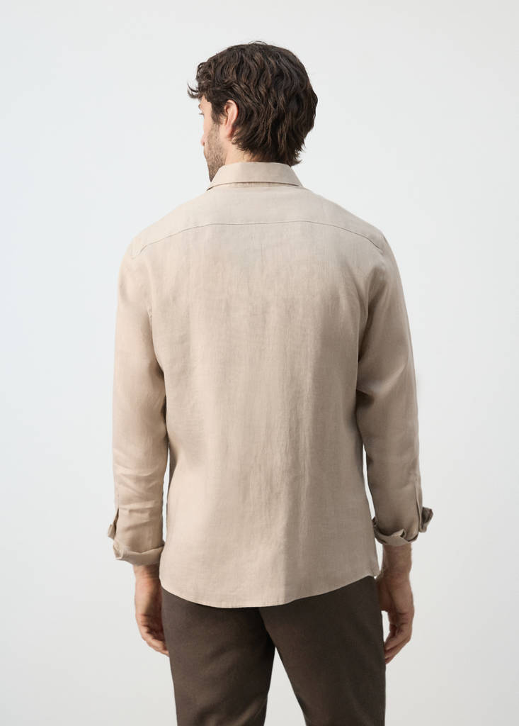 Regular-fit 100% linen shirt — Sand