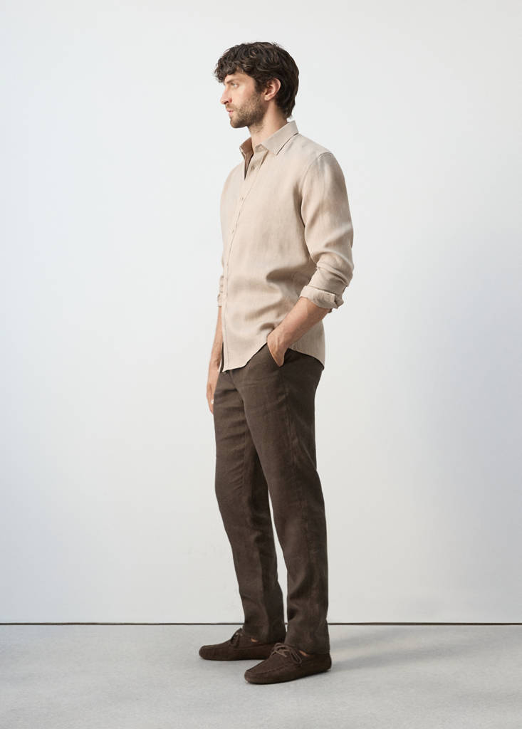 Regular-fit 100% linen shirt — Sand